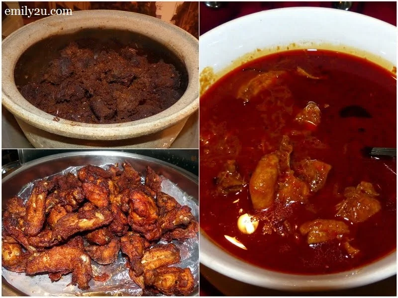6. some of the delicacies served at Ipoh Food Corner (clockwise from left): chicken curry, fried chicken and Rendang Tok