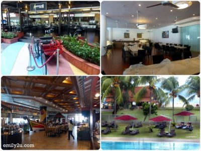 10. dining outlets within the resort plus view from Restoran Kampong Meraga Beris (bottom photos)