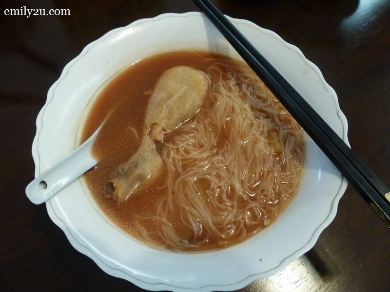  6. mee sua (noodles) with a chicken drumstick in homemade red wine