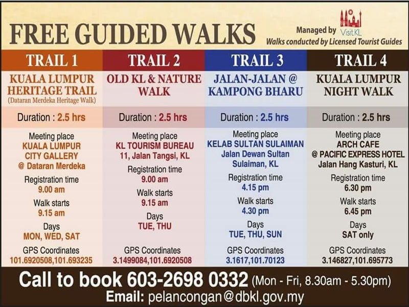 schedule for free guided KL heritage walks