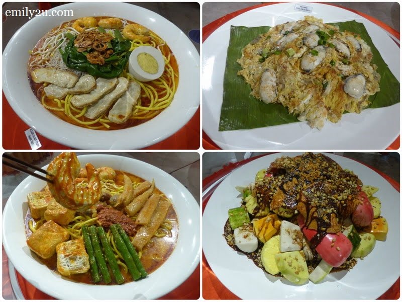  20. popular local food (clockwise from top left): prawn mee, oh chien (fried oyster omelette), Penang rojak & curry noodles
