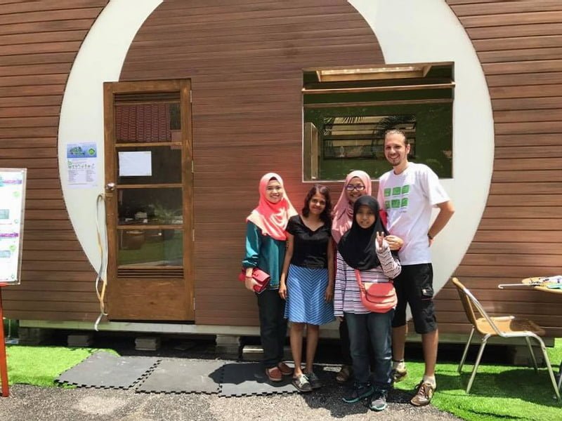 7. visitors to Tiny Home - standing far right is Adam, the person who created water harvesting for Tiny Home