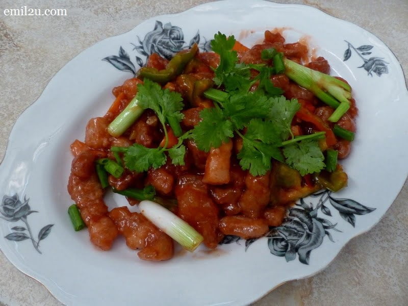 13. Sweet & Sour Crispy Pork - added bell peppers, carrots, spring onions and parsley