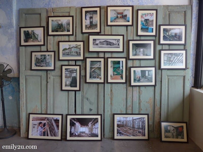 photographs that document the restoration process of this building