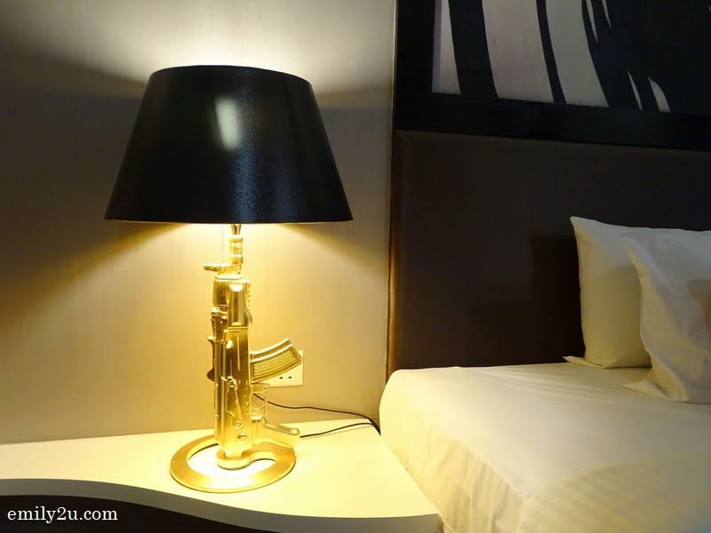 gun-shaped lamp at James Bond Executive Room