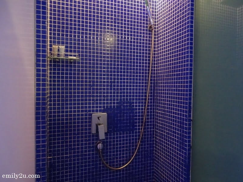 blue for the galaxy in the shower stall