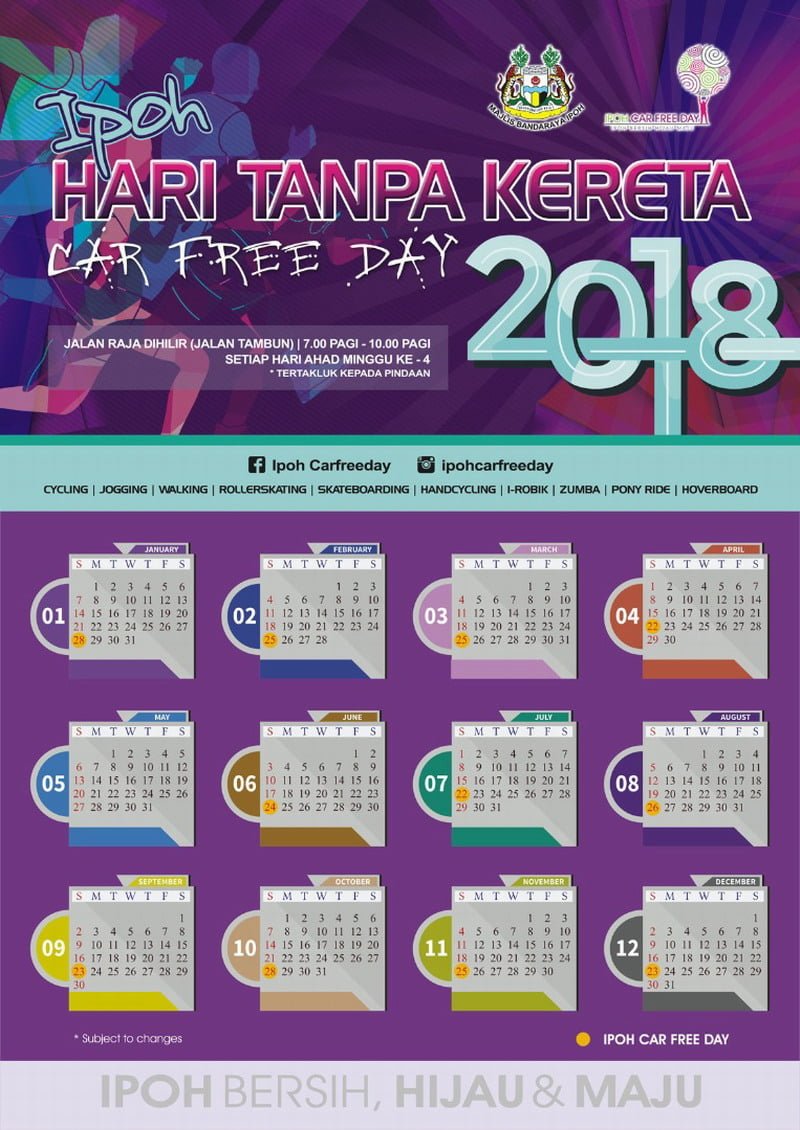 2018 Ipoh Car-Free Day Calendar