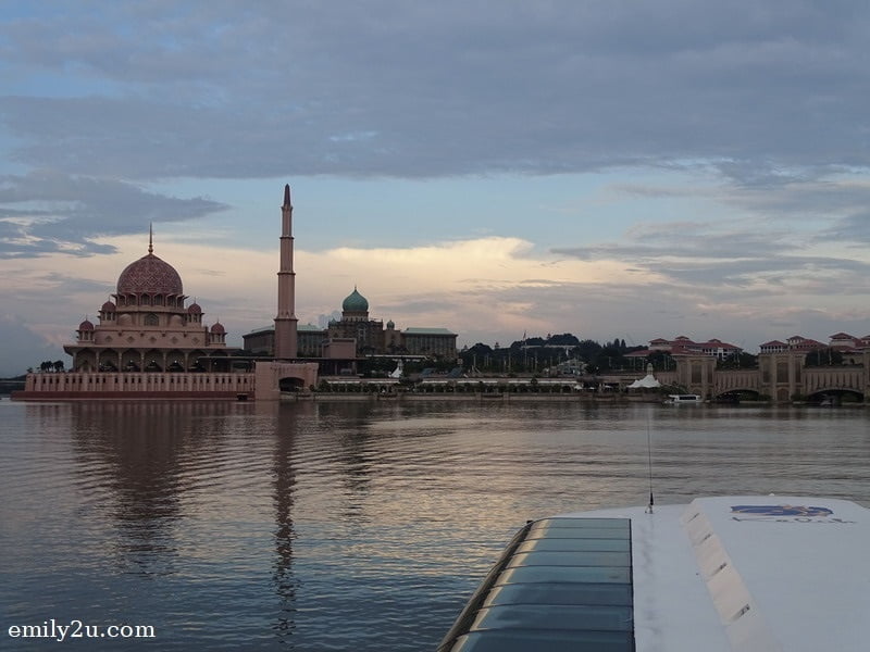 cruising Putrajaya Lake on the Kelah catamaran, heading towards Putra Mosque