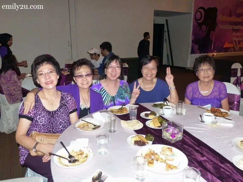 12. guests are clad in different shades of purple
