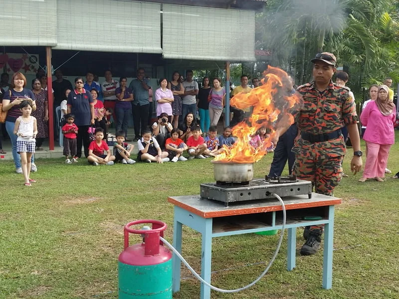 2. a demonstration on fire occurrence in the kitchen