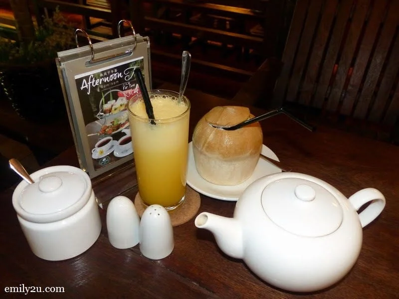 12. beverages: fresh orange juice (RM9), Thai coconut (RM9) & original Sabah tea (RM12 per pot)