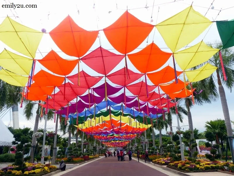 15. colourful kites overhead along the walkway to Royal Floria Putrajaya