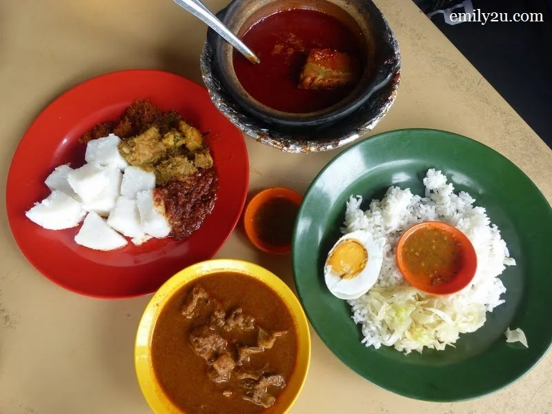 1. a typical meal at Warung Kari Kambing Power & Asam Pedas Claypot in Asahan, Jasin, Melaka