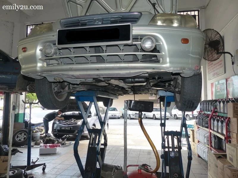 5. jack up the car and drain the engine of dirty oil and other impurities