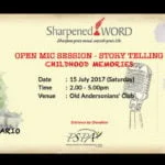 Announcement: Sharpened Word - Open Mic Session - Story Telling Childhood Memories (July 2017) Childhood Memories