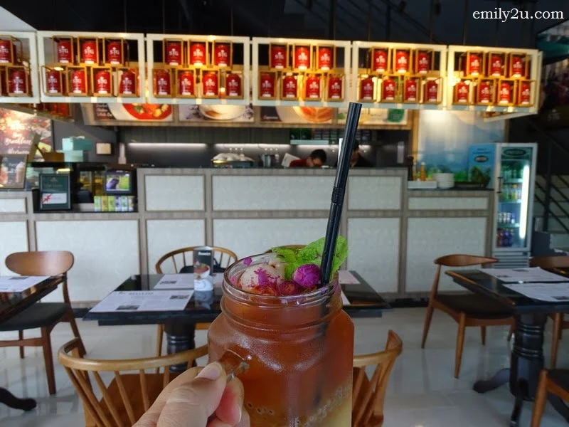 1. a refreshing glass of Sabah Tea Mocktail: Lychee & Rose
