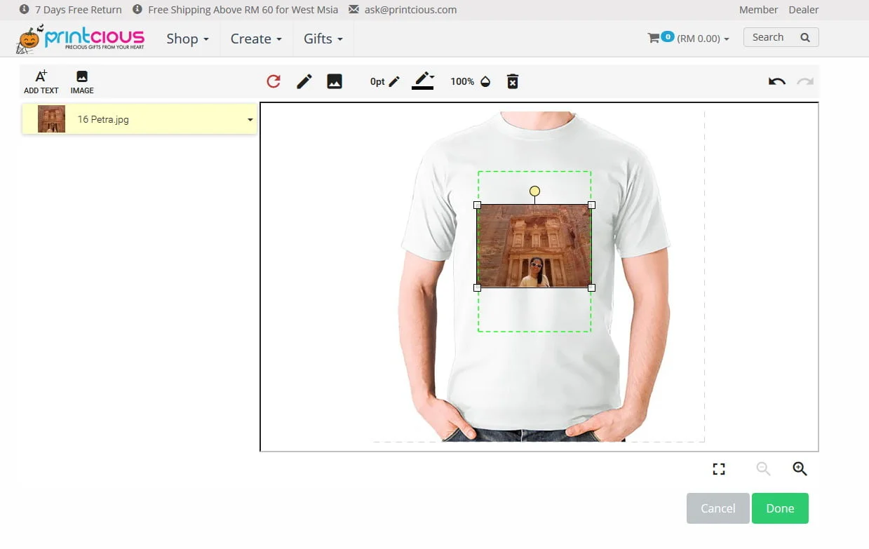 customisation tool for t-shirt