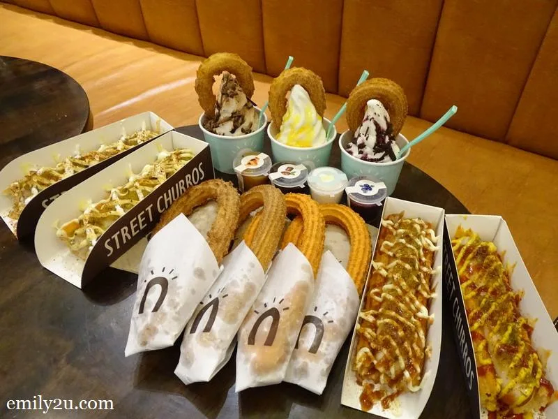 2. Street Churros flanked by Churro Hotdogs and Ice Cream Churros