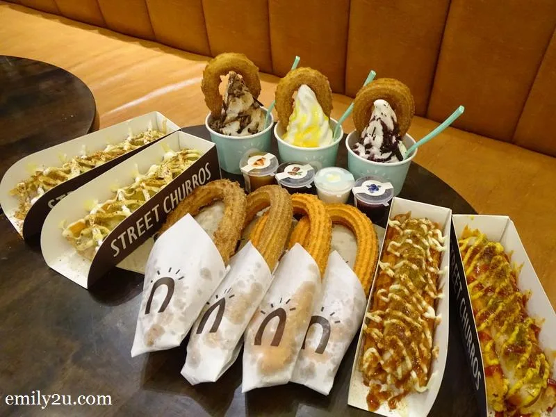8. Street Churros flanked by Churro Hotdogs and Ice Cream Churros