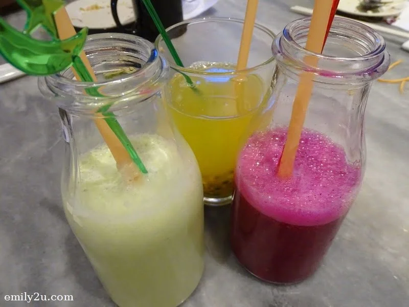11. beverages (L-R): avocado, passion fruit & dragon fruit