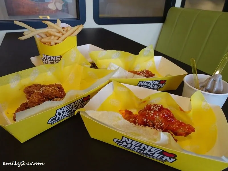  Nene Flavours (clockwise L - R): Bulgogi, Swicy & Freaking Hot, with Black Sesame Ice Cream @ NeNe Chicken, SkyAvenue