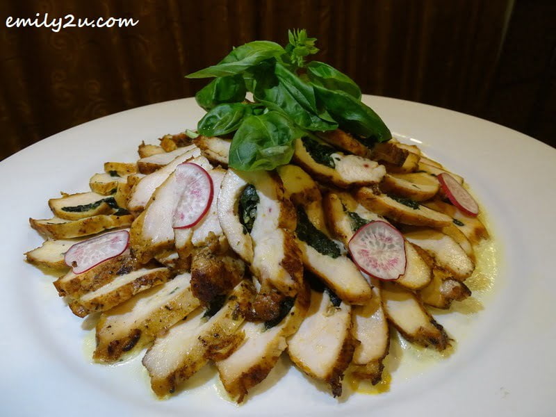 11. stuffed chicken breast with organic spinach ginseng sauce