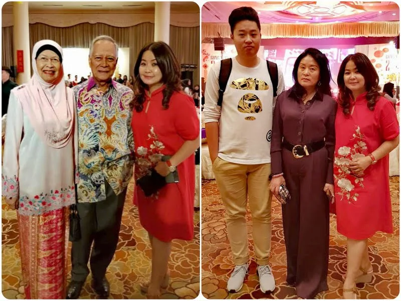7. Syeun Hotel's Ms. Maggie Ong (in red), with loyal guests Dato' Haji Umar bin Haji Abu, the first Ipoh City Mayor and his wife (L) and with Ms Liu Li Ping, seen here with her son, from Shanghai (R).