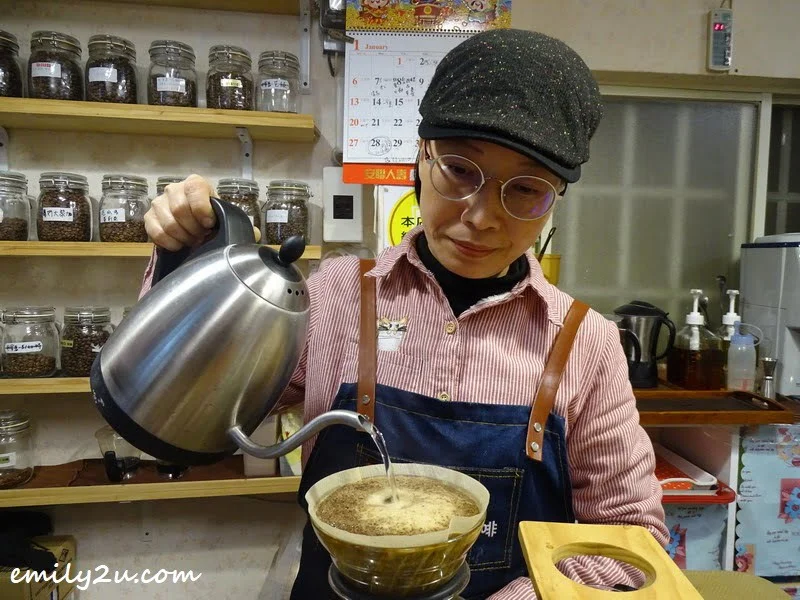Ellen brews her coffee