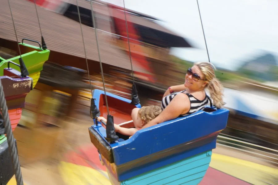 Erin and Caius take one of the rides at Lost World of Tambun