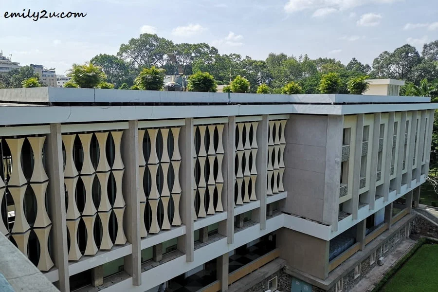  bamboo sections for ventilation and UH1 helicopter on the rooftop heliport