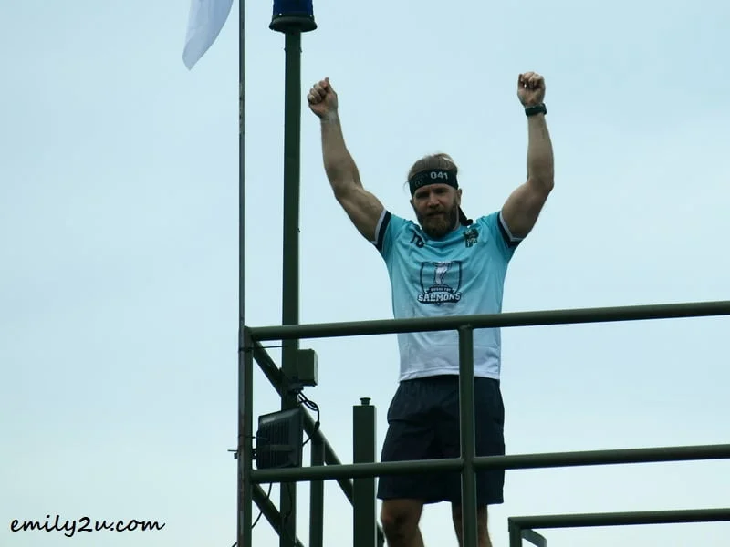 one of the competitors, rejoicing at completion of the course