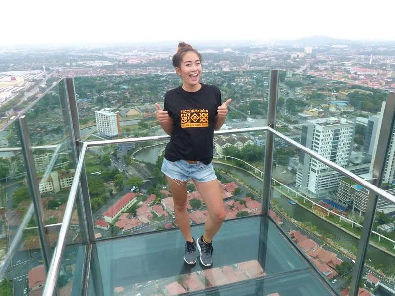 Angela Koblitz atop The Shore Sky Tower, Melaka