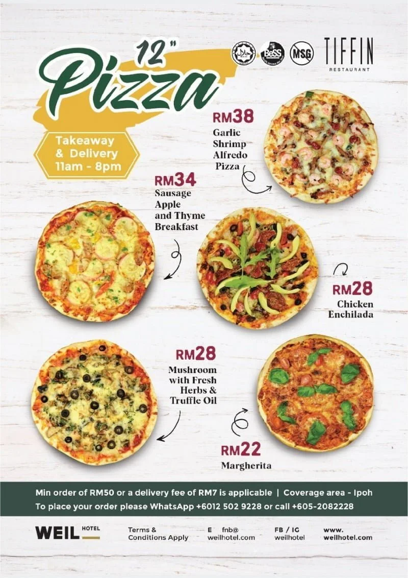 Tiffin Restaurant pizza menu