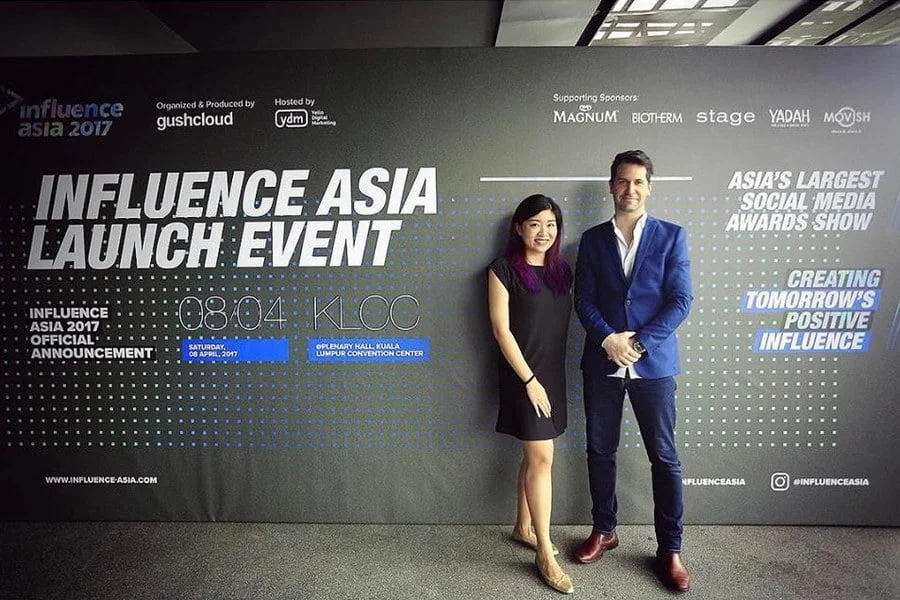 at the launch event of Influence Asia; with Iris Chia, PR manager for Gushcloud