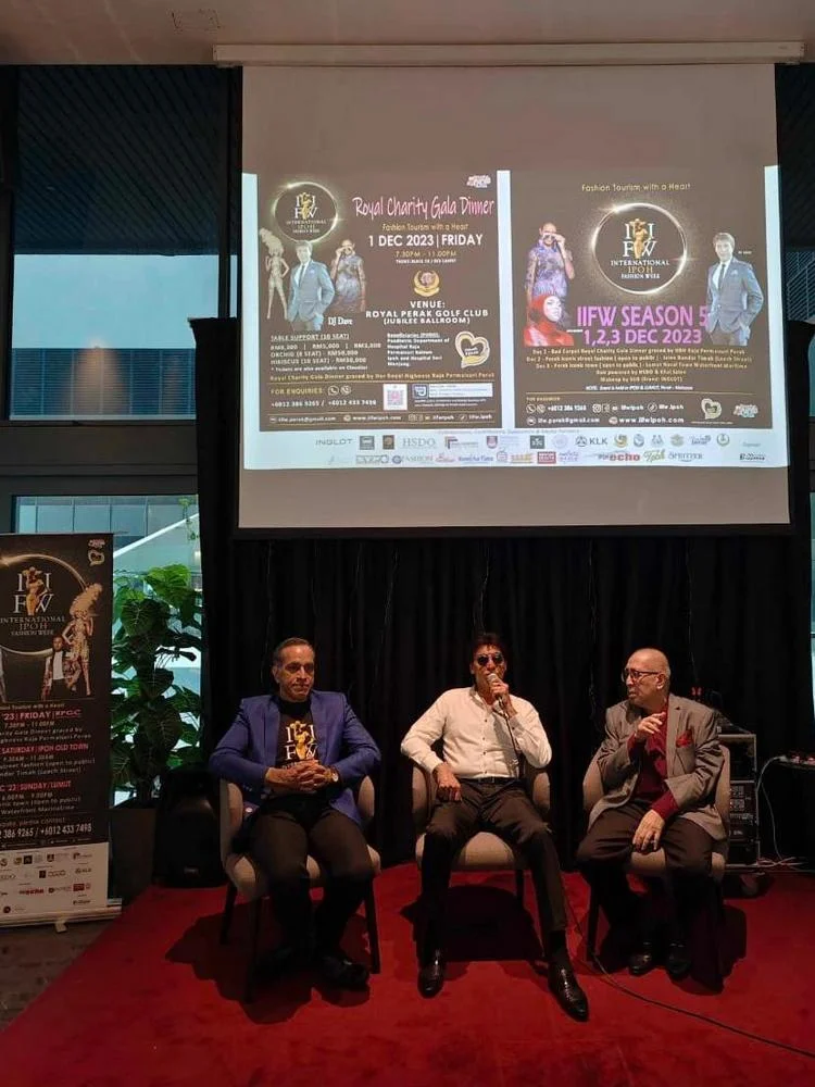 during the press conference in Kuala Lumpur on 18th Oct, 2023 (L-R): Mr Louis Sebastian (Founder of IIFW), Datuk DJ Dave (celebrity) & Yang Mulia Raja Putra Shah (IIFW Adviser)