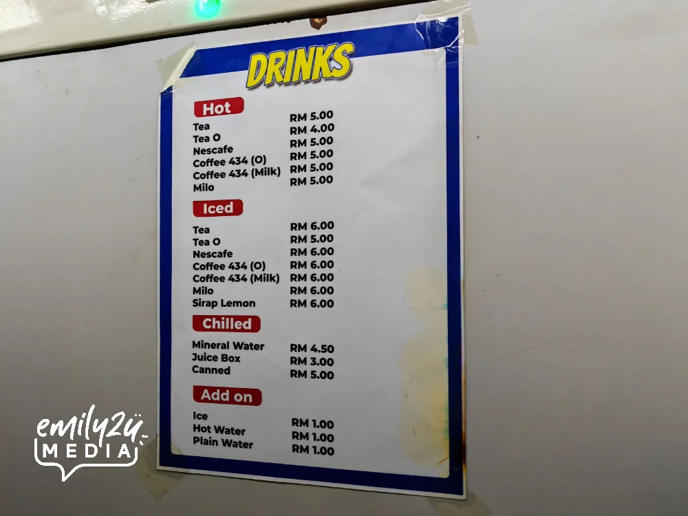 prices at the cafe
