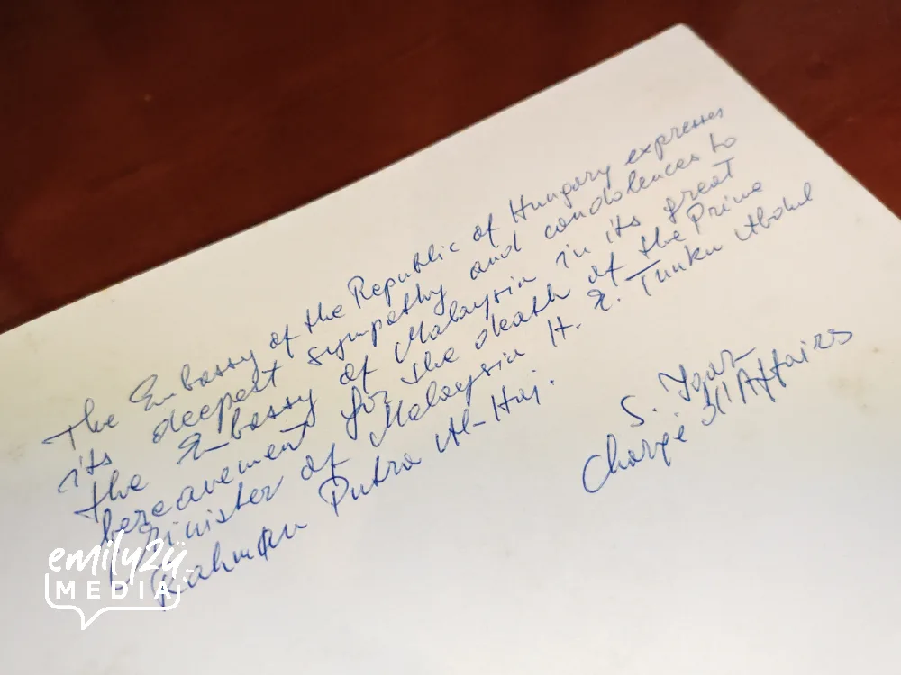 a condolence message upon the passing of Tunku