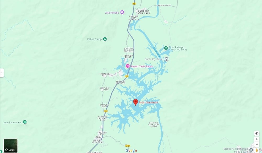 Google Maps indicating Tasik Cenderoh, which looks like a dragon
