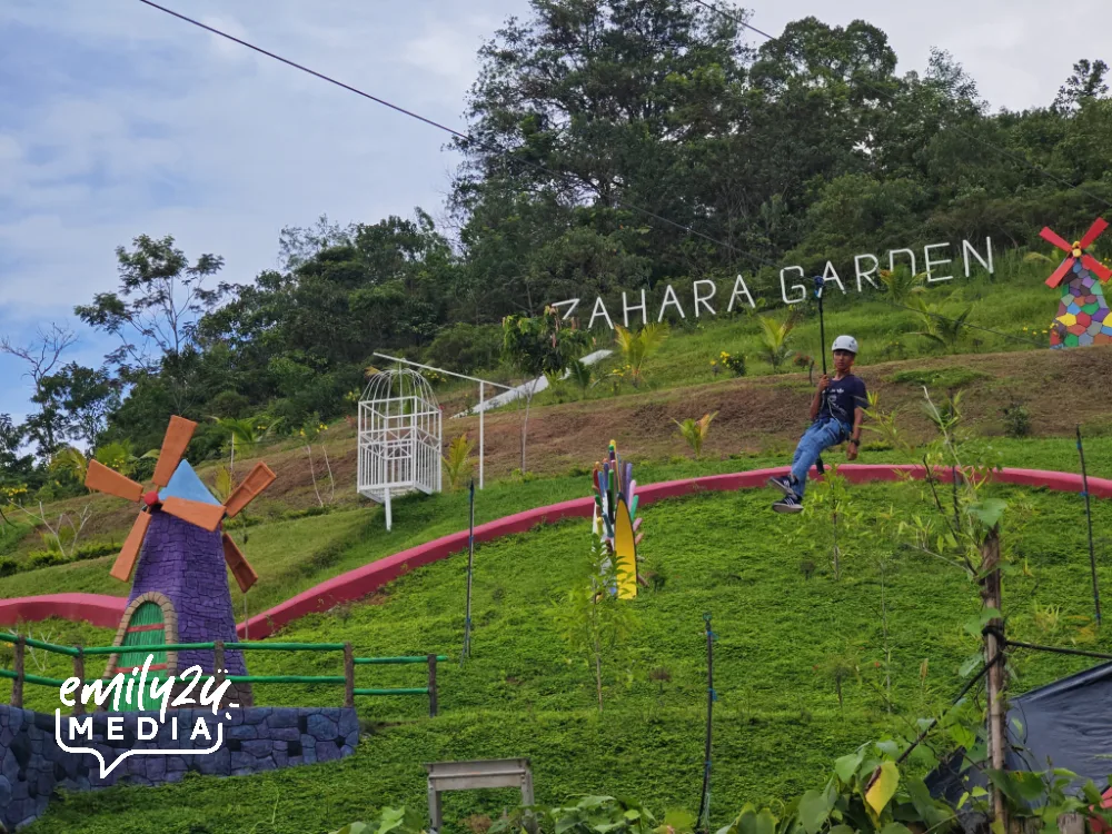 ziplining across the garden