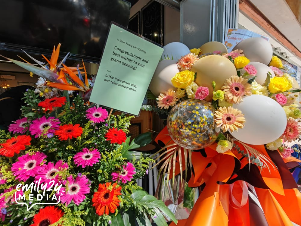 some of the congratulatory bouquets on the occasion of the restaurant's opening