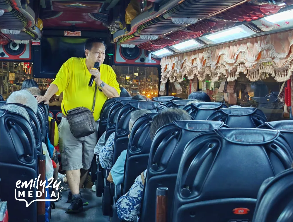 Golden Century boss Mr Jimmy Goh onboard our bus to chat with his guests