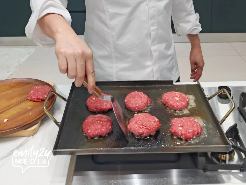frying the Wagyu patties